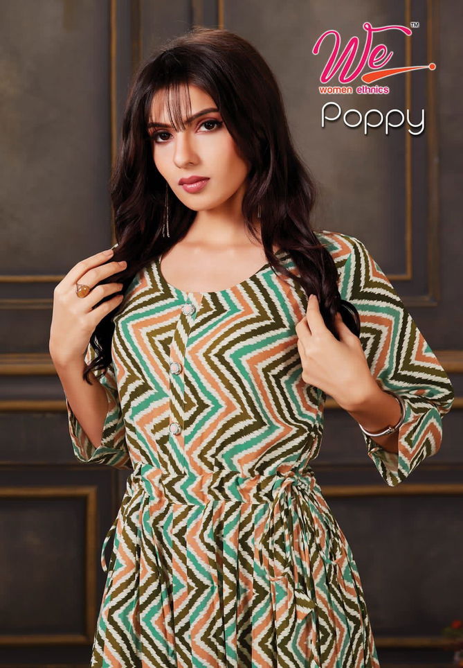 WE POPPY Fancy Party Wear Rayon Printed Anarkali Kurtis Collection